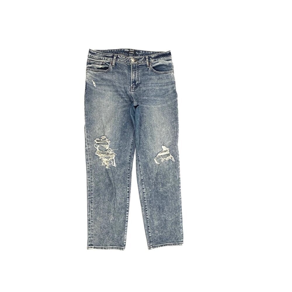 Express‎ Boyfriend Jeans Womens 10 Long Blue Distressed Mid Rise Acid Wash